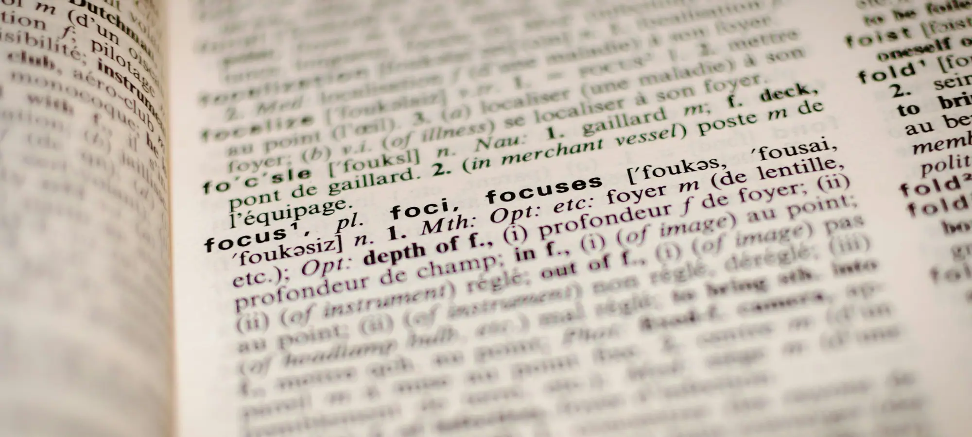 Close-up of a dictionary index page