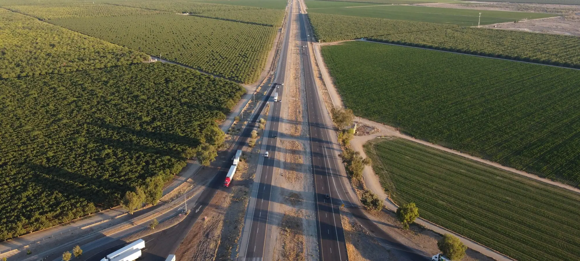 Farmland stretching across the valley near Bakersfield, California
