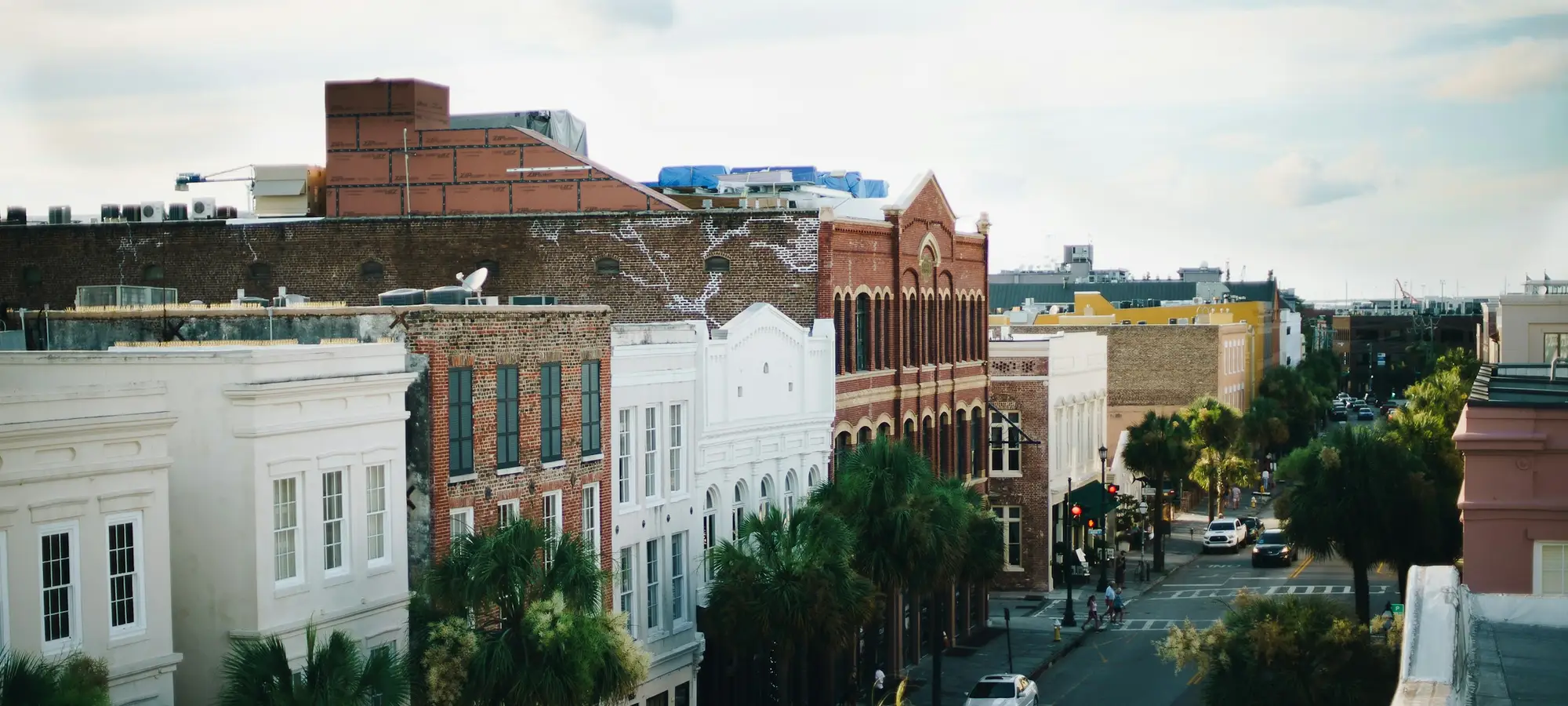 Historic buildings along a downtown Charleston street