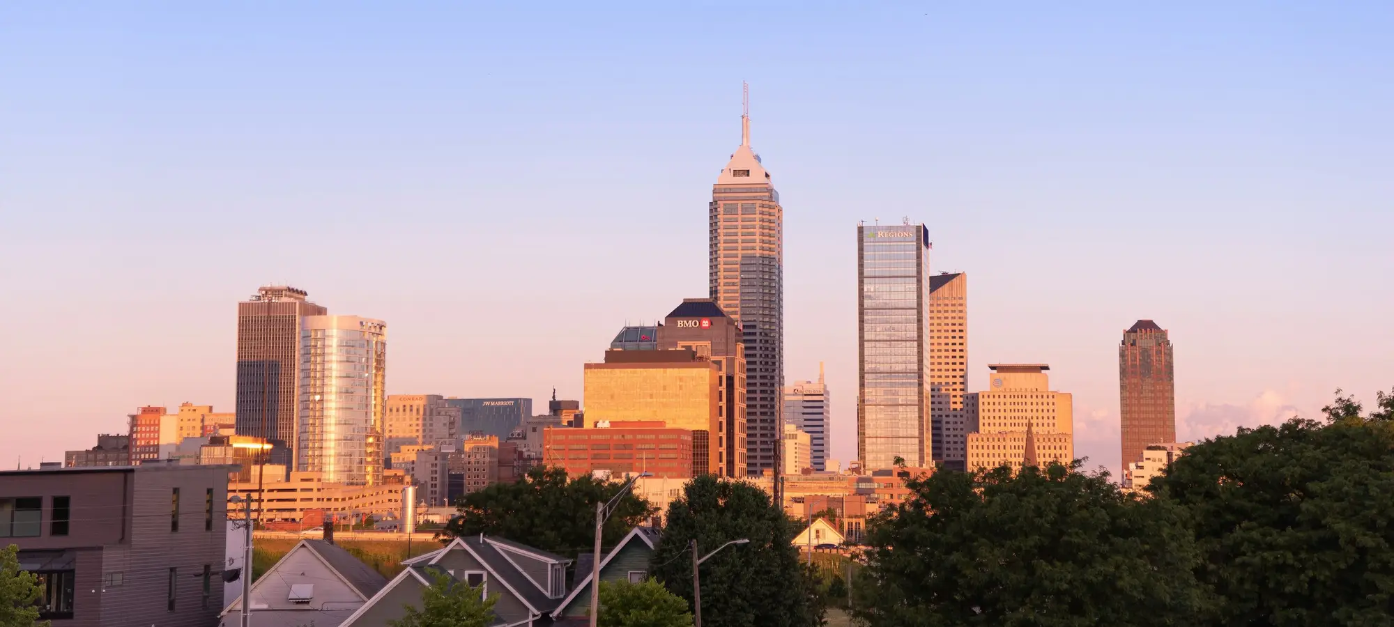 Indianapolis skyline at sunset