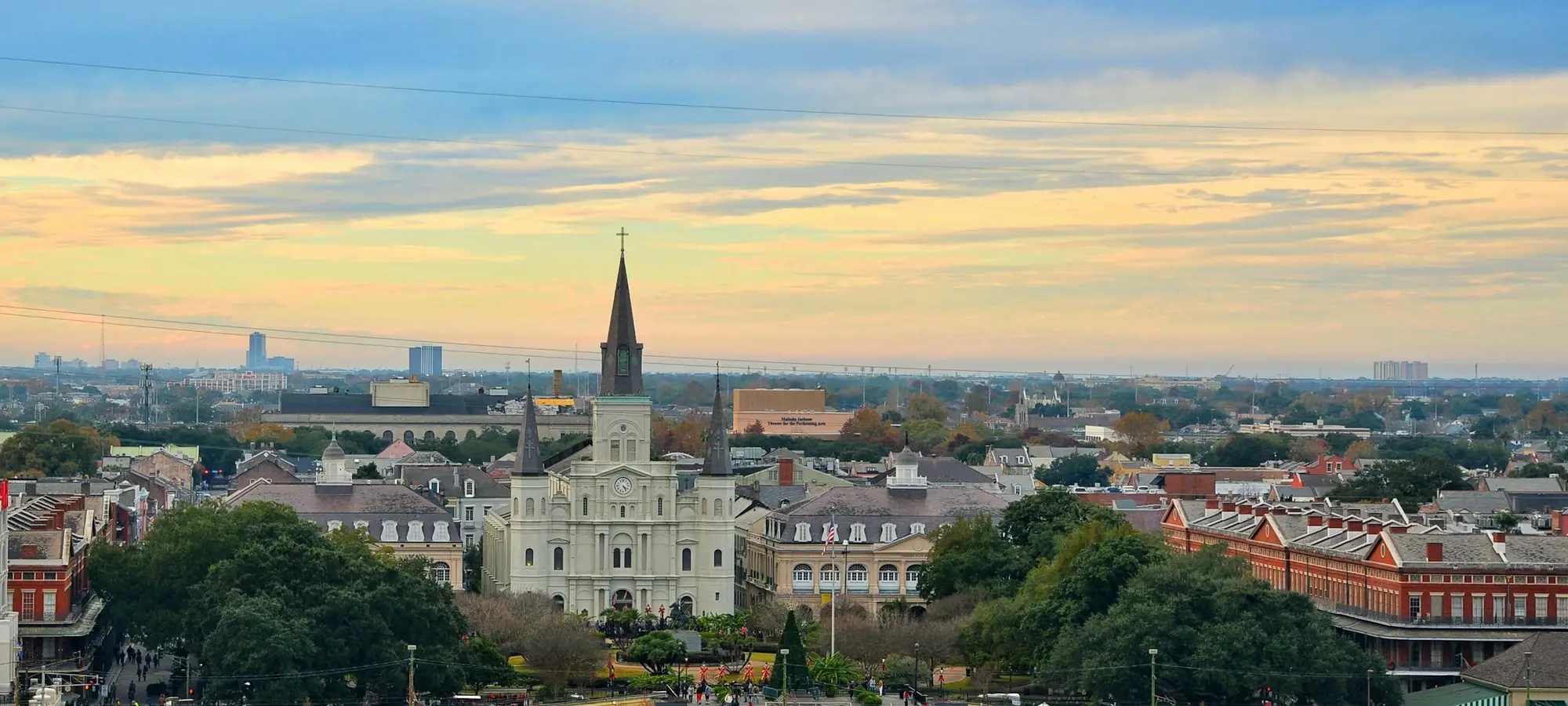 St. Louis Cathedral and Jackson Square in New Orleans at sunset