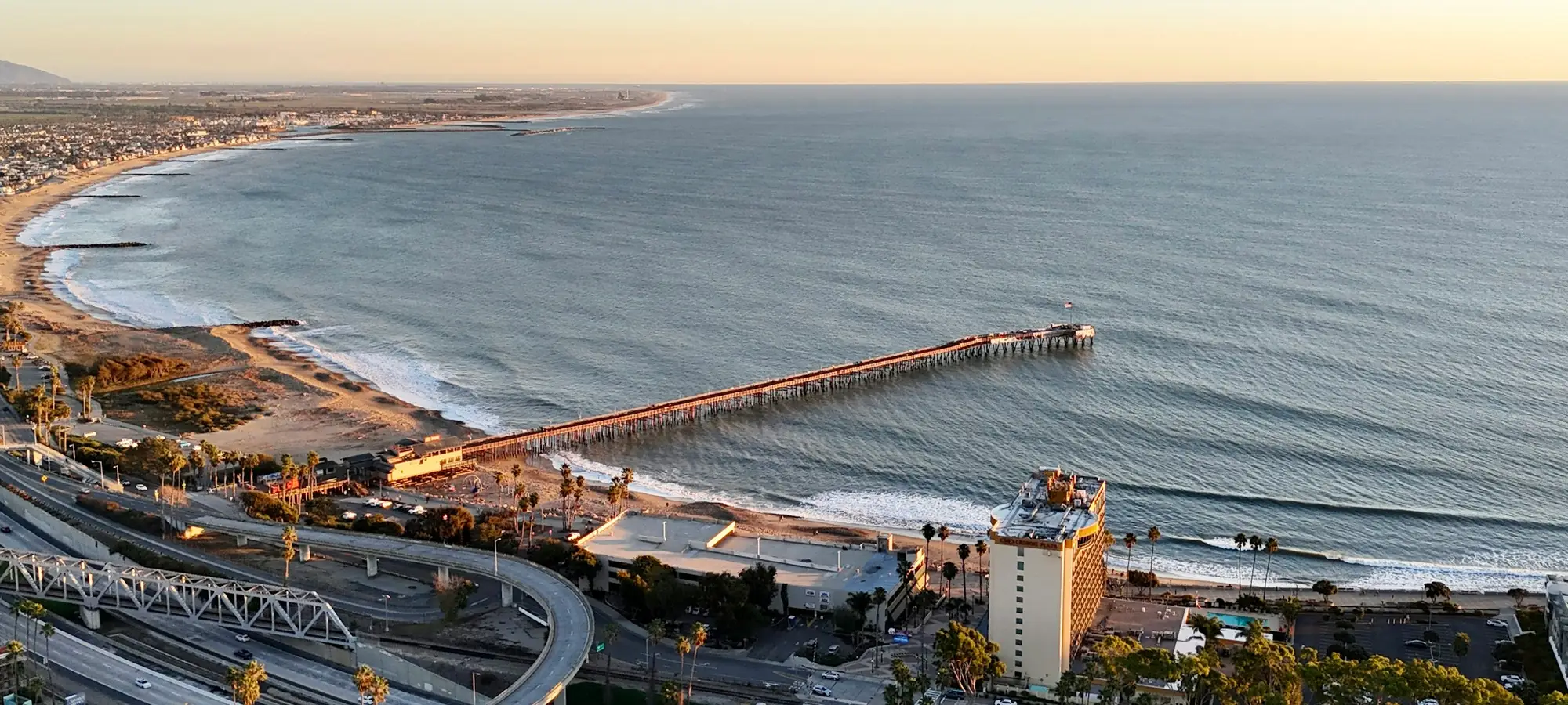 Ventura pier and coastline from above