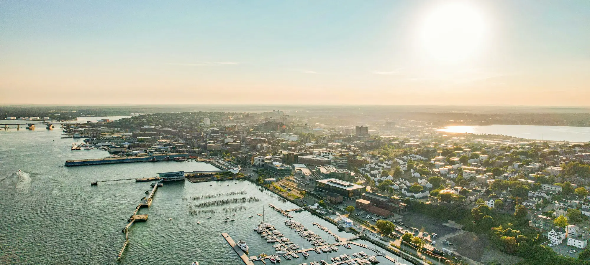 Portland, Maine waterfront and marinas from above