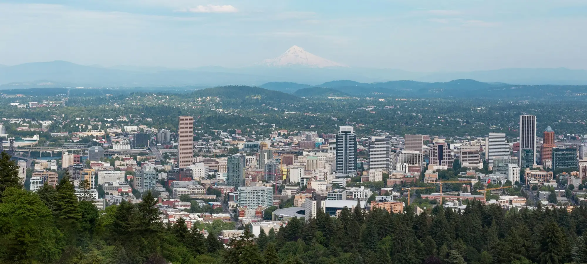 Downtown Portland with Mount Hood in the distance