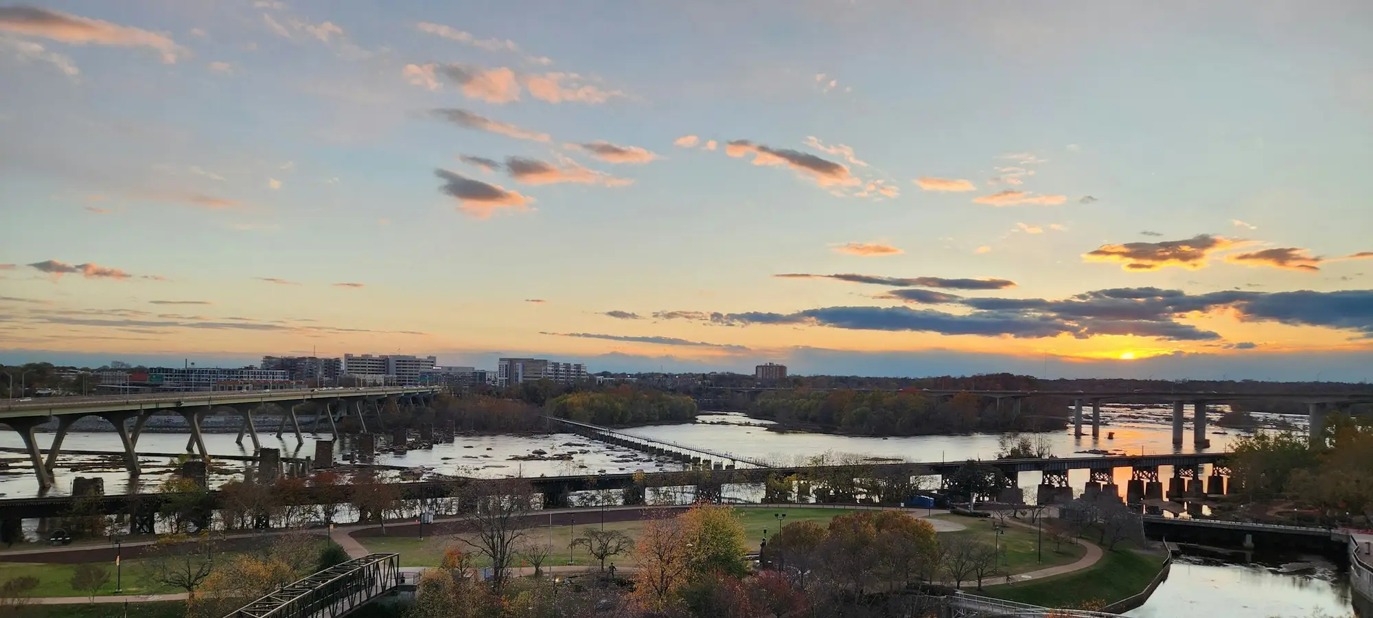 River and bridges at sunset in Richmond, Virginia