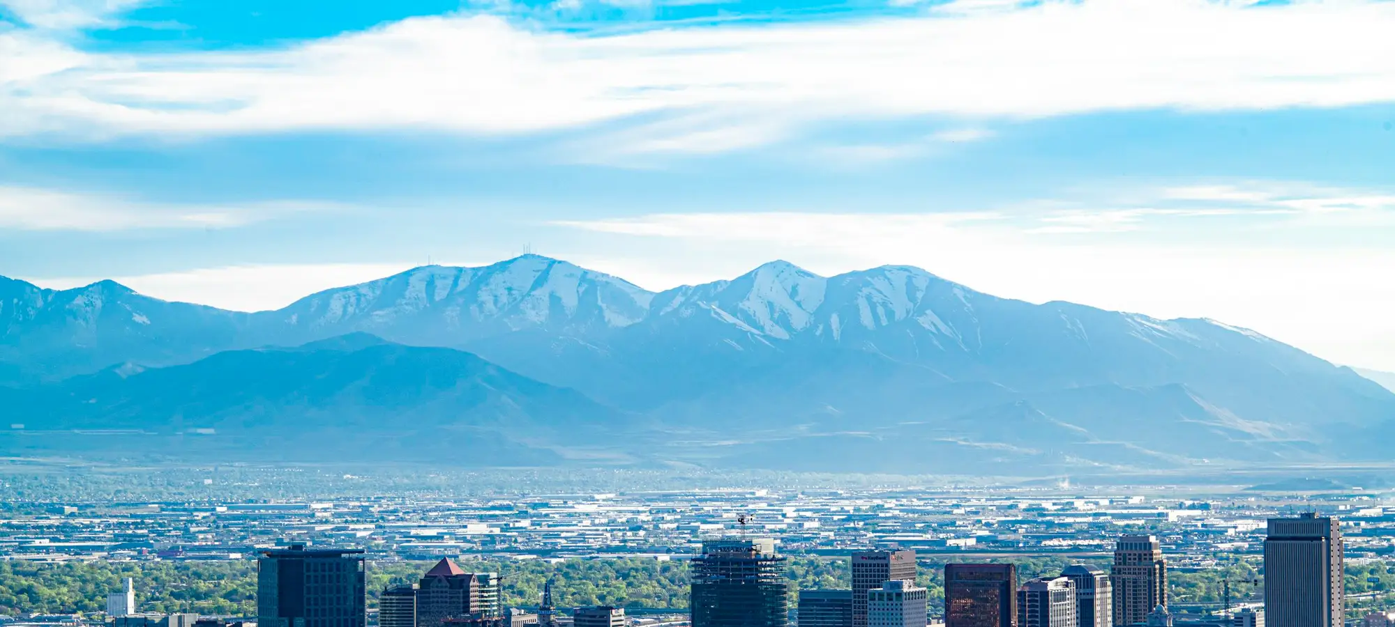Salt Lake City skyline with the Wasatch Range behind it