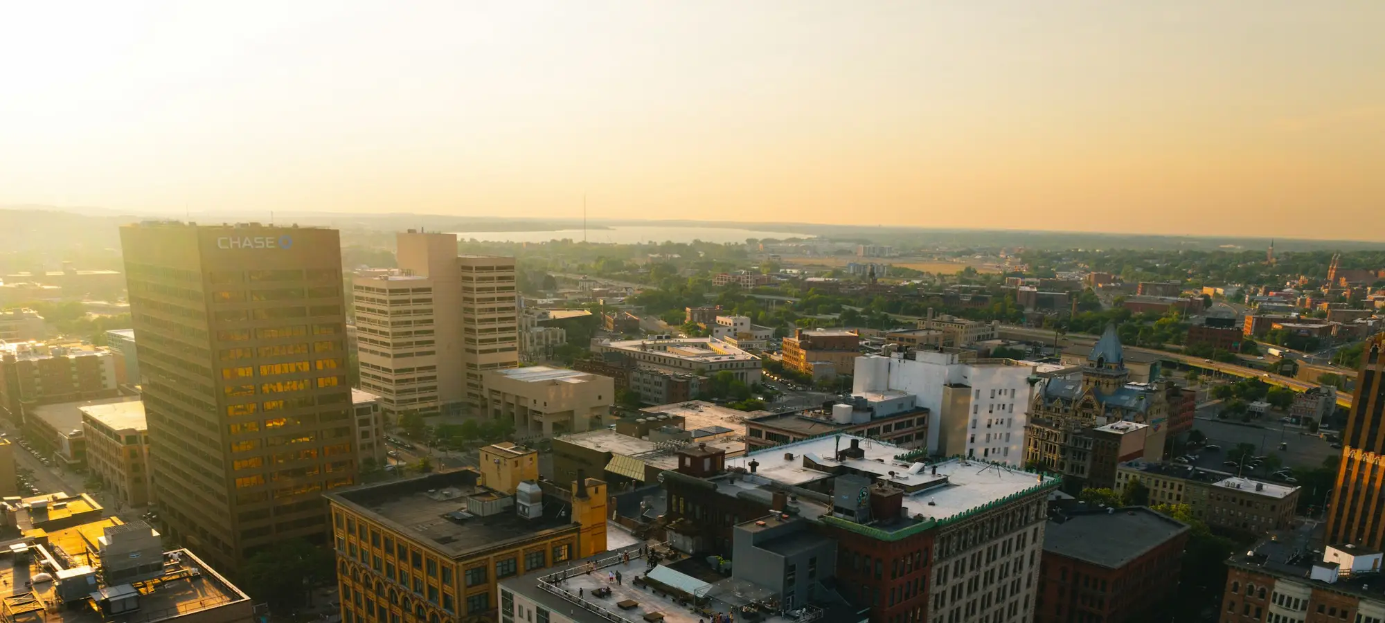 Downtown Syracuse from above at sunrise