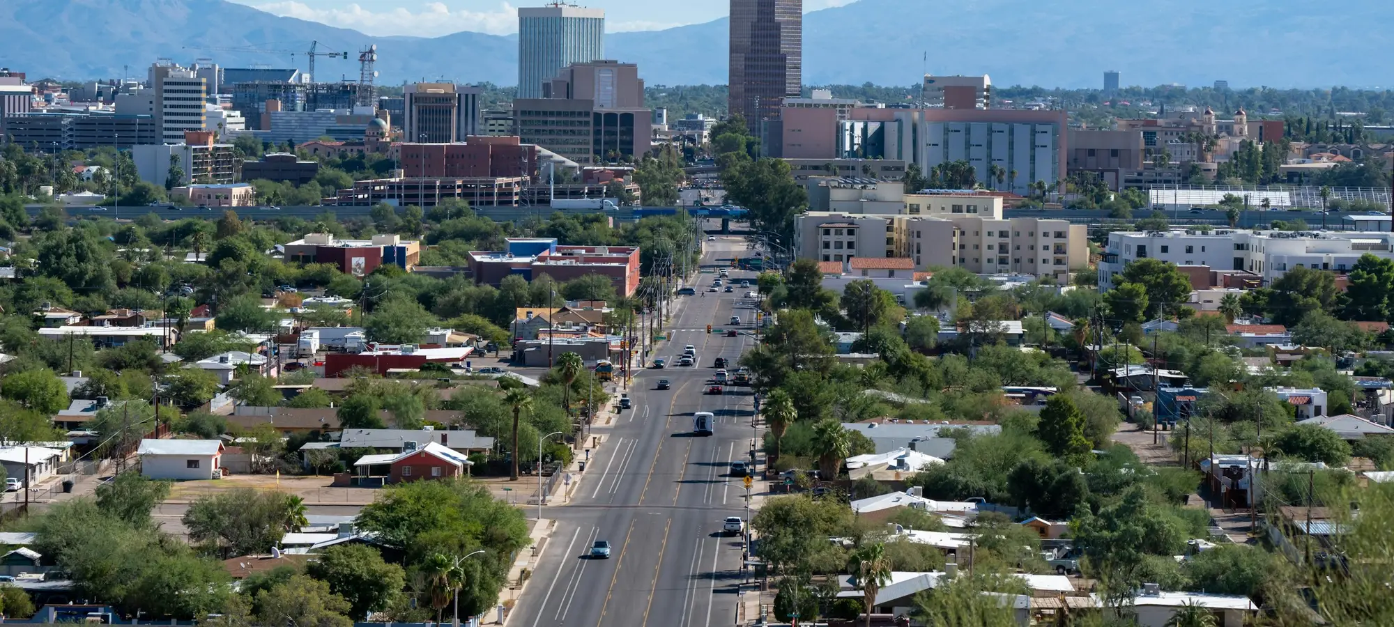 Downtown Tucson with the mountains behind