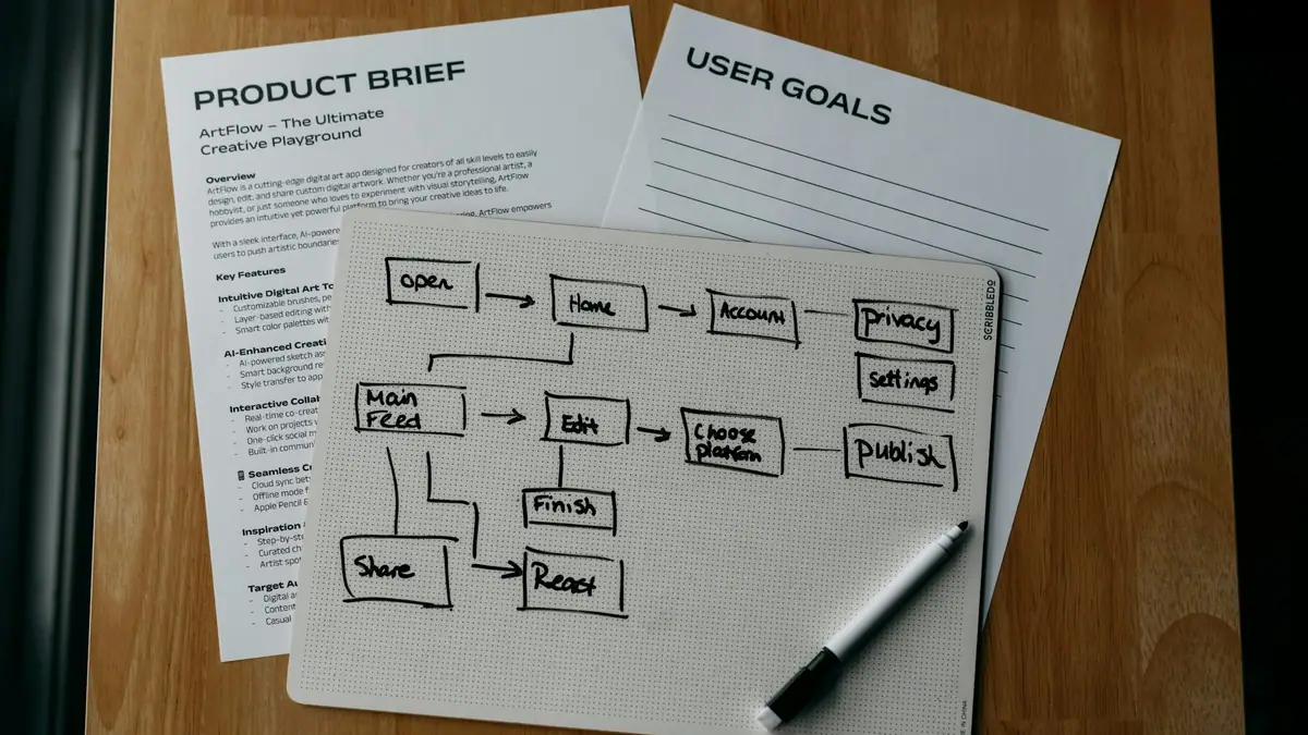 Hand-drawn sales process workflow diagram